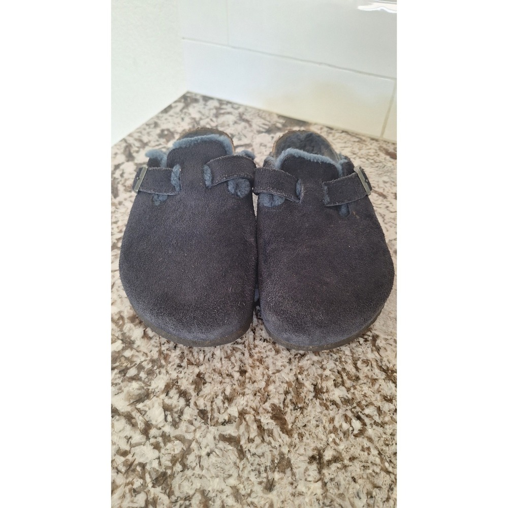 Birkenstock Boston Shearling‎ Midnight Suede Leather Fur Navy Blue Sz 39 Clog